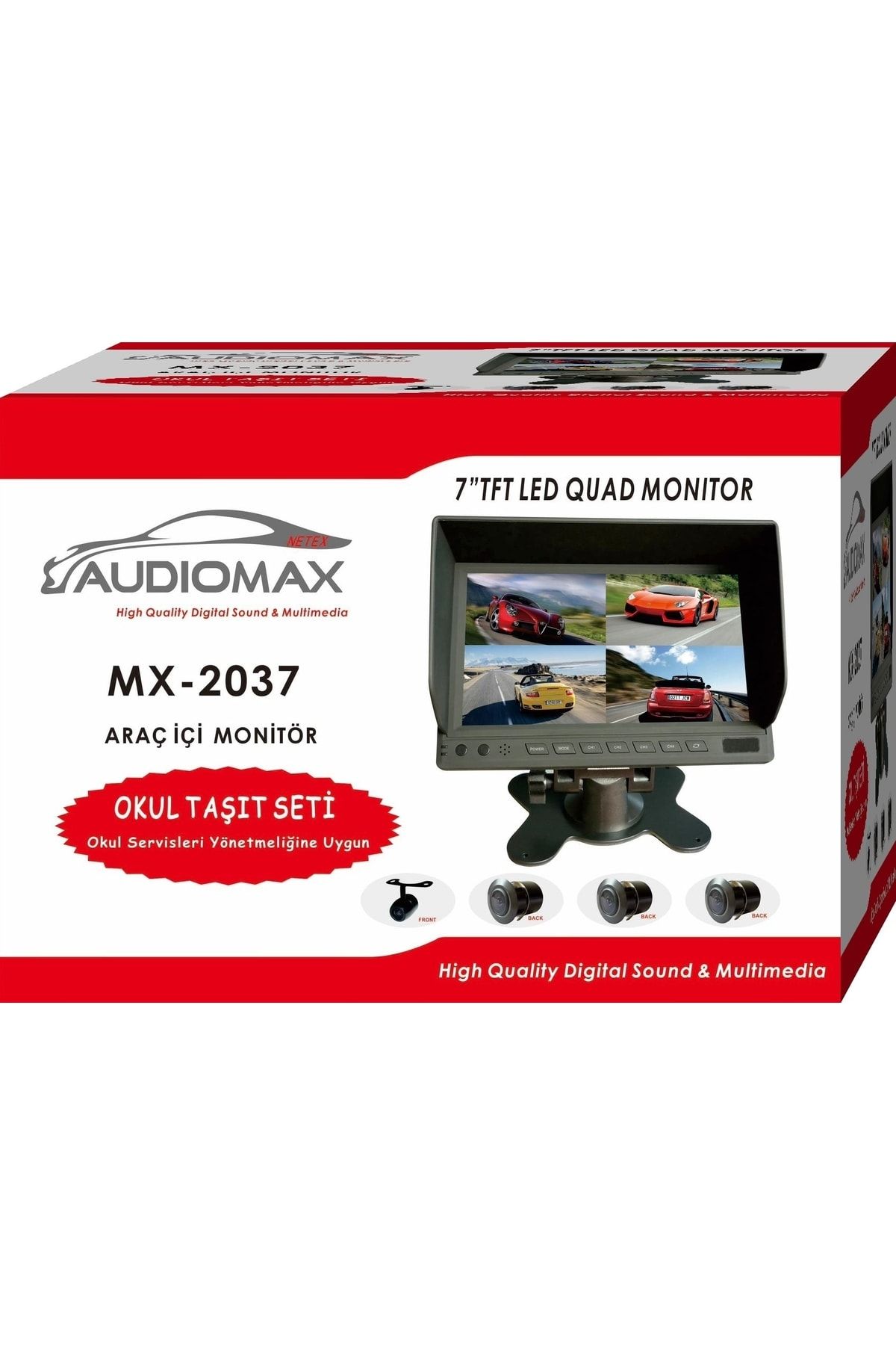 Audiomax 7" Kayıtsız Monitör 4 Kameralı Ekranı 4'e Bölebilir Okul
