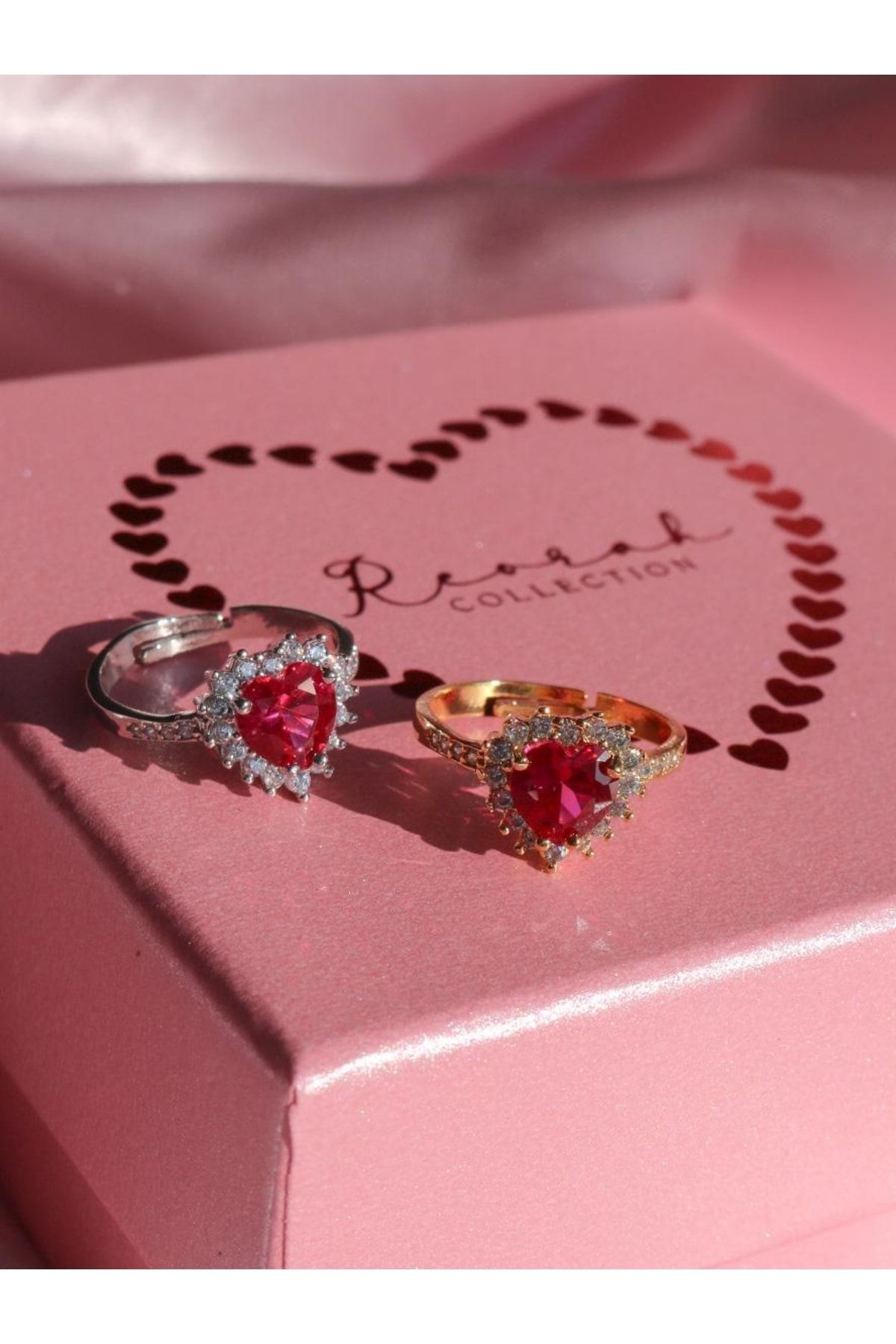 Reorah Collection Princess Promise Ring - Koyu Pembe-altın Kaplama