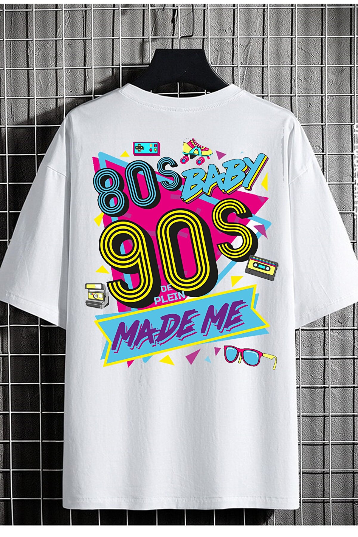 DE PLEIN Beyaz Oversize Unisex 80's 90's Baskılı % 100 Pamuk T-shirt