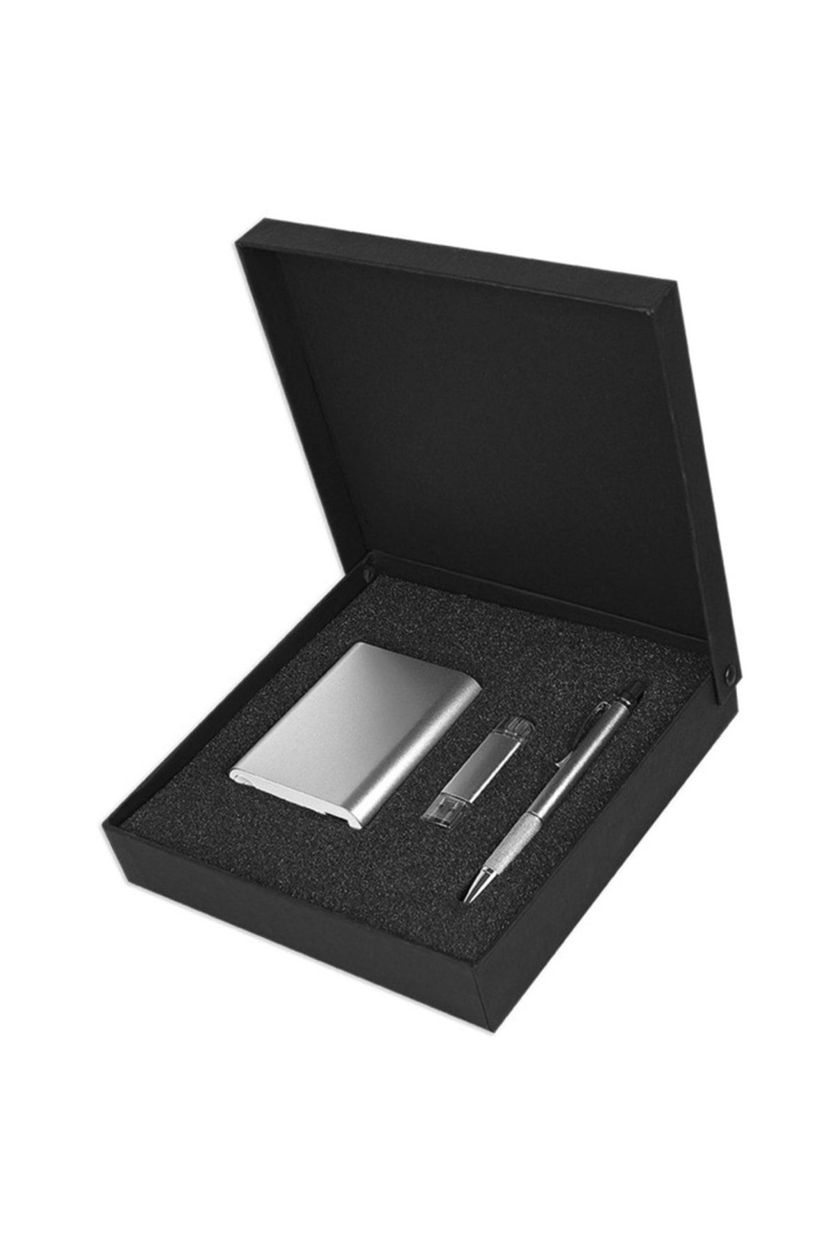 HEPBİMODA Powerbank - Kalem - Usb Flash Bellek 32 Gb Özel Hediyelik Vip Set Gümüş