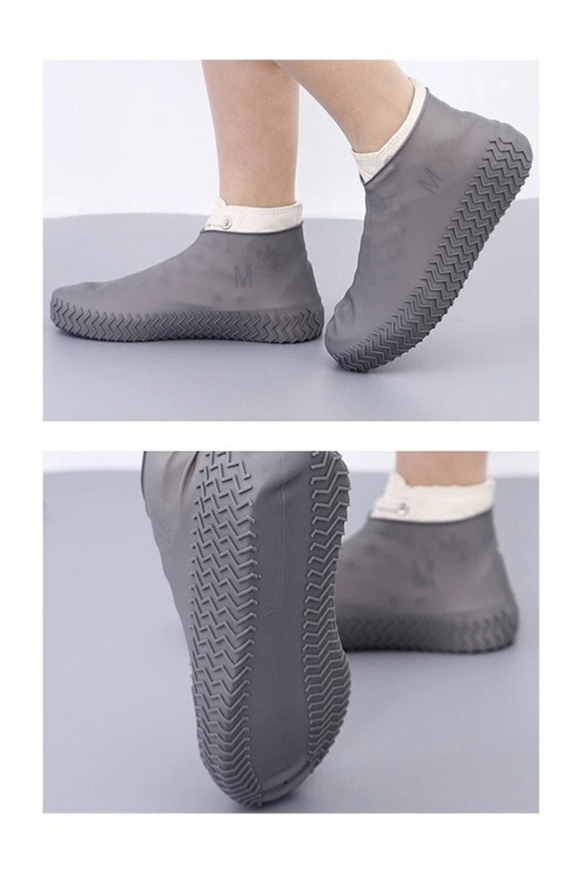 SARFEX Gri Silikon Yağmur Koruyucu Large Ayakkabı Kılıfı Kaymaz Su Kir Geçirmez (40-46 NUMARA)