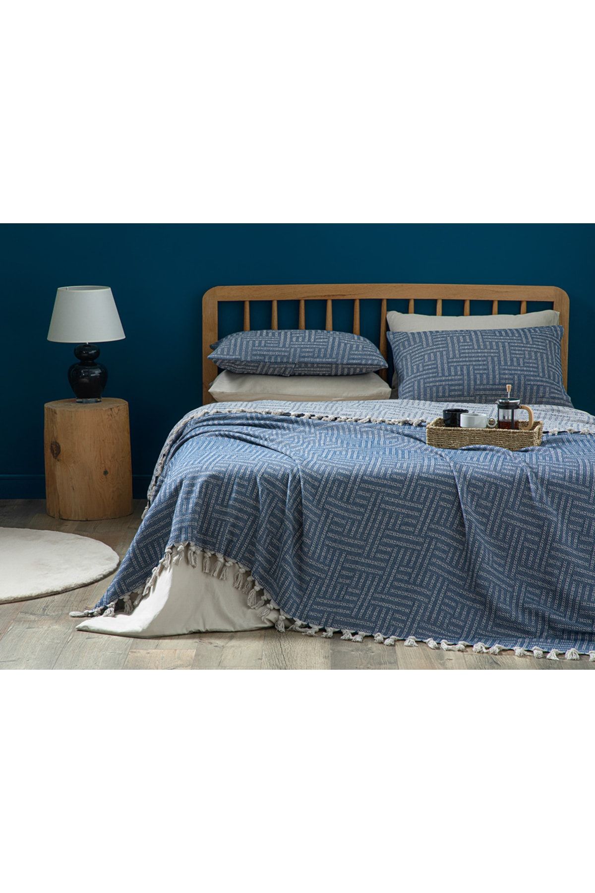 English Home Check Lines Dokuma Tek Kişilik Yatak Örtüsü Takımı 160x240 Cm Lacivert