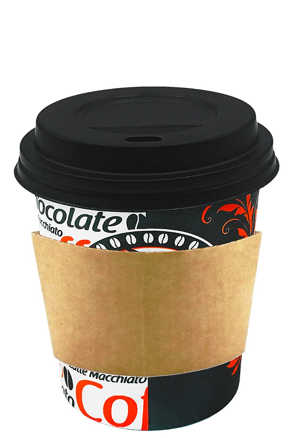 Afra Tedarik 8 Oz Siyah Kapaklı Tutamaçlı Karton Bardak Latte Kahve Kağıt Bardak Sleeve 250 Ml - 100'lü