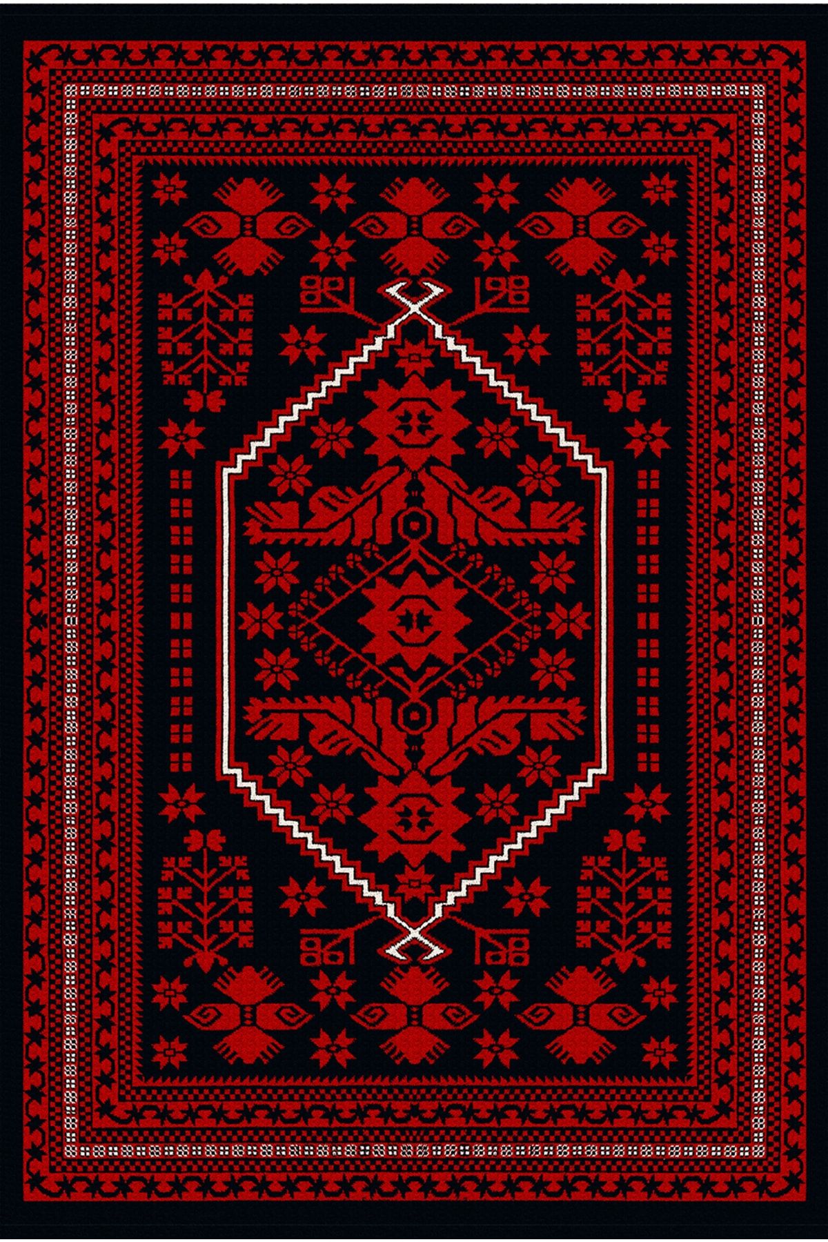 Rugs Modern Halı Mira Pasha 2018 Vintage Görünüm Siyah Kırmızı Saçaklı Halı