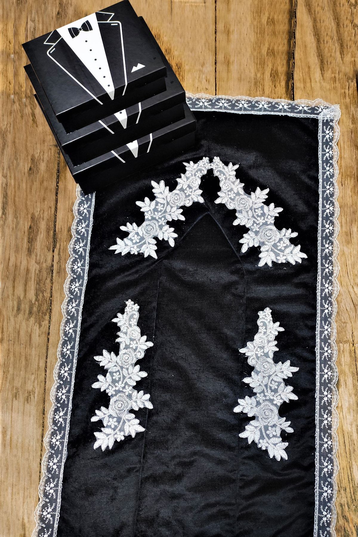 Çt Çeyizci Tekstil 3lü Damat Kutusu & Kadife Damat Seccade Siyah, Hediyelik Damat Nişan Bohçası