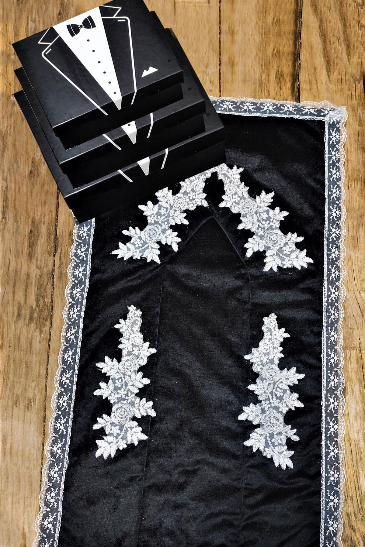 Çt Çeyizci Tekstil 3lü Damat Kutusu & Kadife Damat Seccade Siyah, Hediyelik Damat Nişan Bohçası
