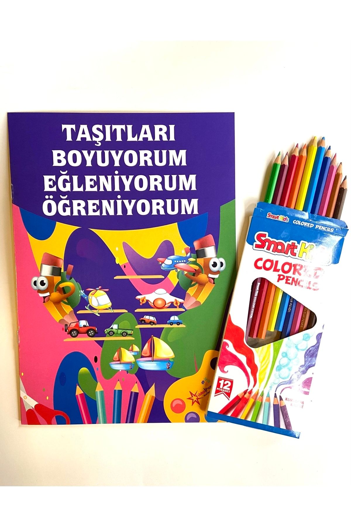 Smart Kids Kuru Boya Kalemi 12 Renk 1 Adet Boyama Kitabı