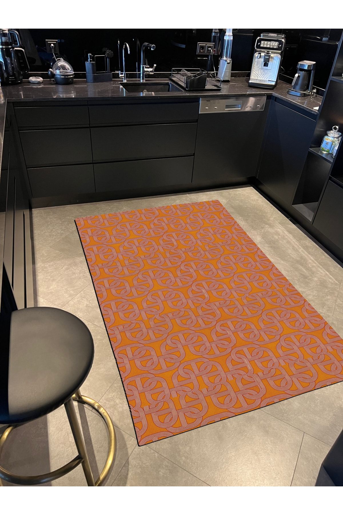 Rugs Modern Halı Mira 966 Zincir Temalı Turuncu Bordo Dokuma Taban Halı