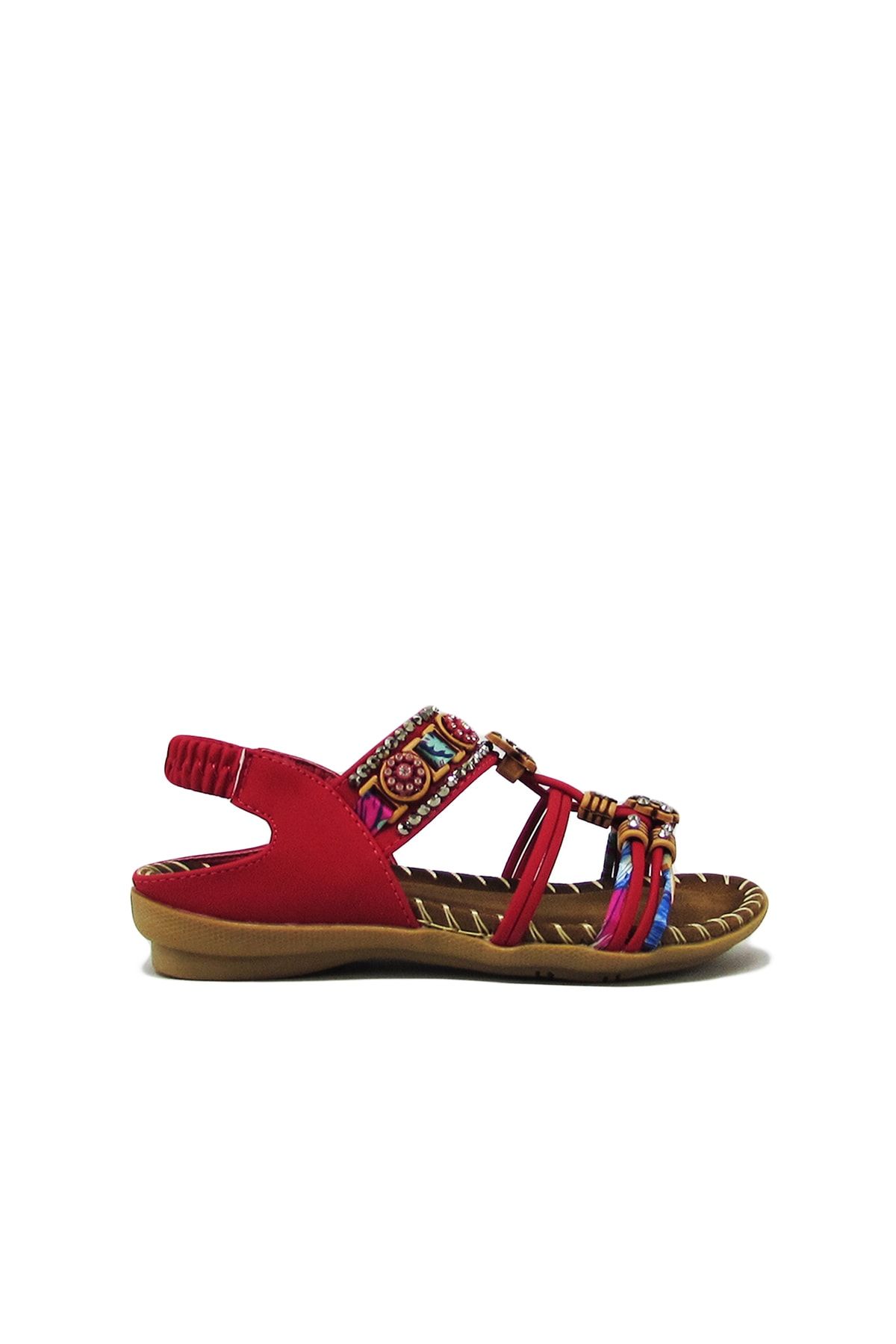 Guja Blg22y154-3 Kırmızı Kız Çocuk Arkadan Lastikli Taşlı Sandalet