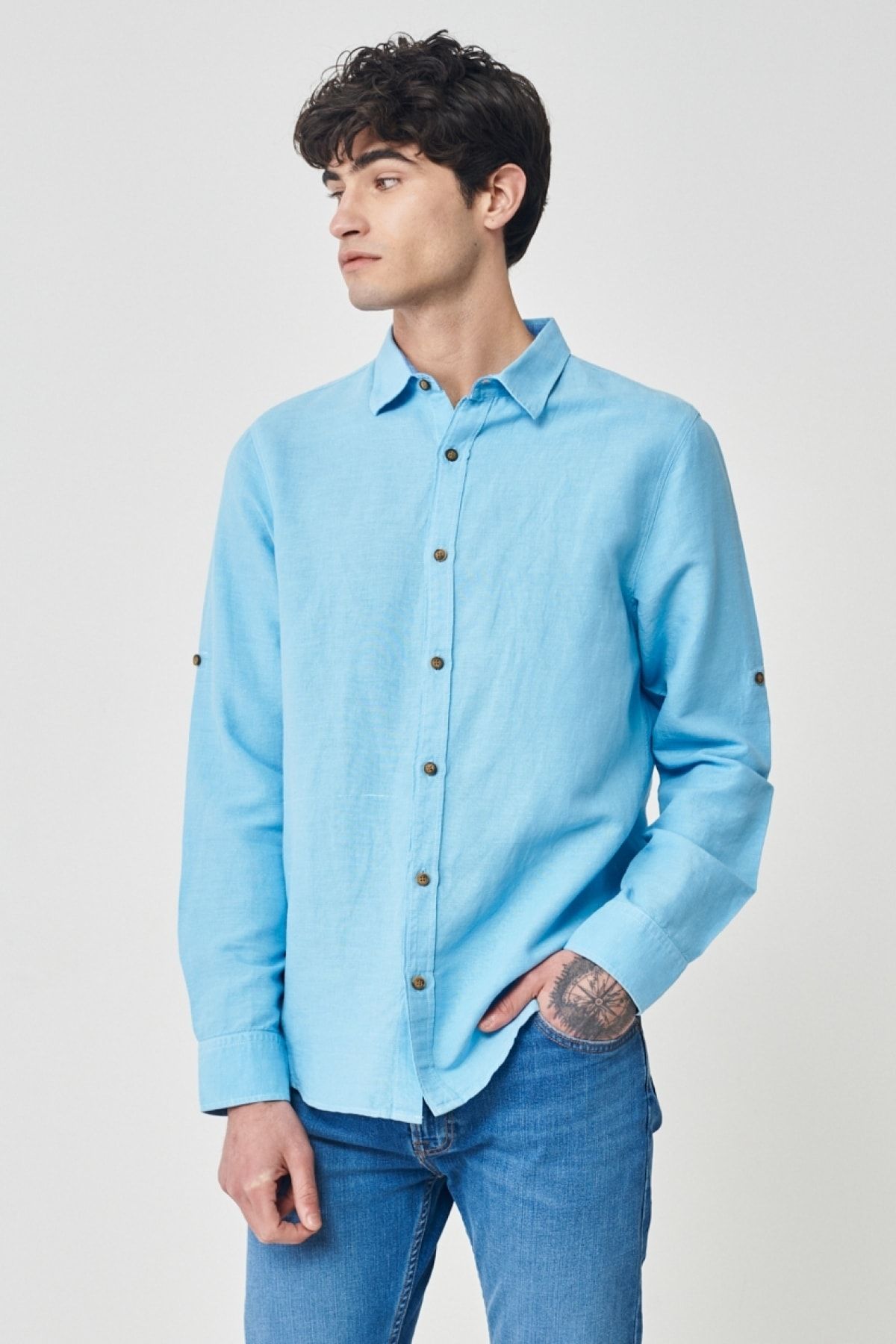 Lee Regular Fit Normal Kesim %100 Pamuk Mavi Uzun Kollu Gömlek
