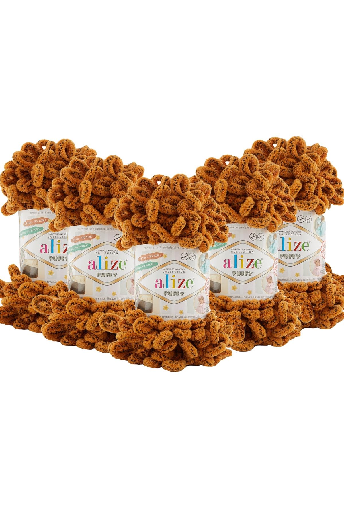 Alize Puffy El Örgü Ipliği 5'li Paket - 717 Kaplan - 100 Gr. 9 Mt. Parmak Örgü Ipi