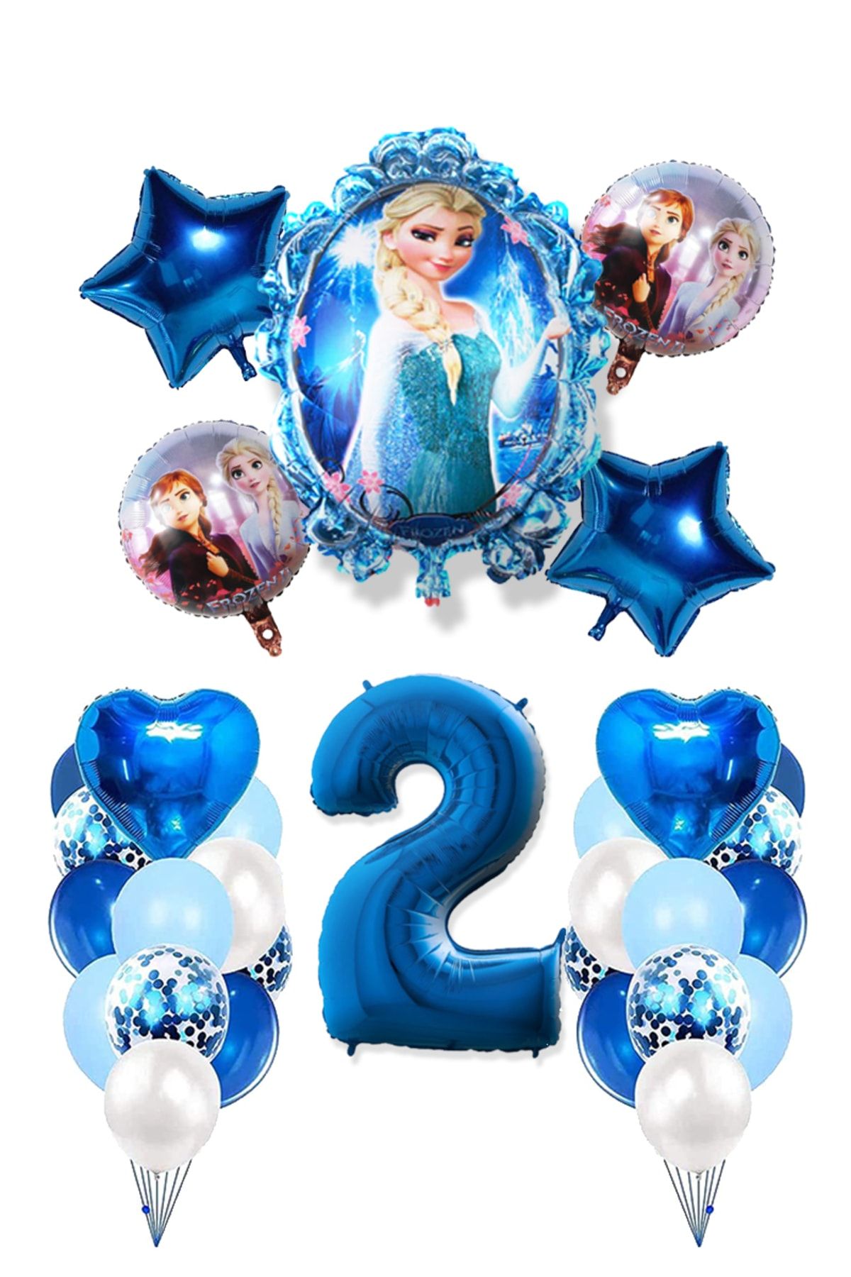 DİSNEY Frozen Elsa Mavi Pullu Şeffaf Balon Rakam Balon Kalp Yıldız Folyo Balonlu Karlar Kraliçesi Konsepti