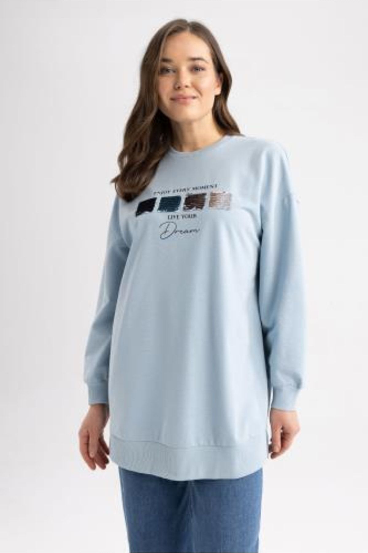 Defacto Relax Fit Bisiklet Yaka Baskılı Sweatshirt Tunik Z1595az23sp