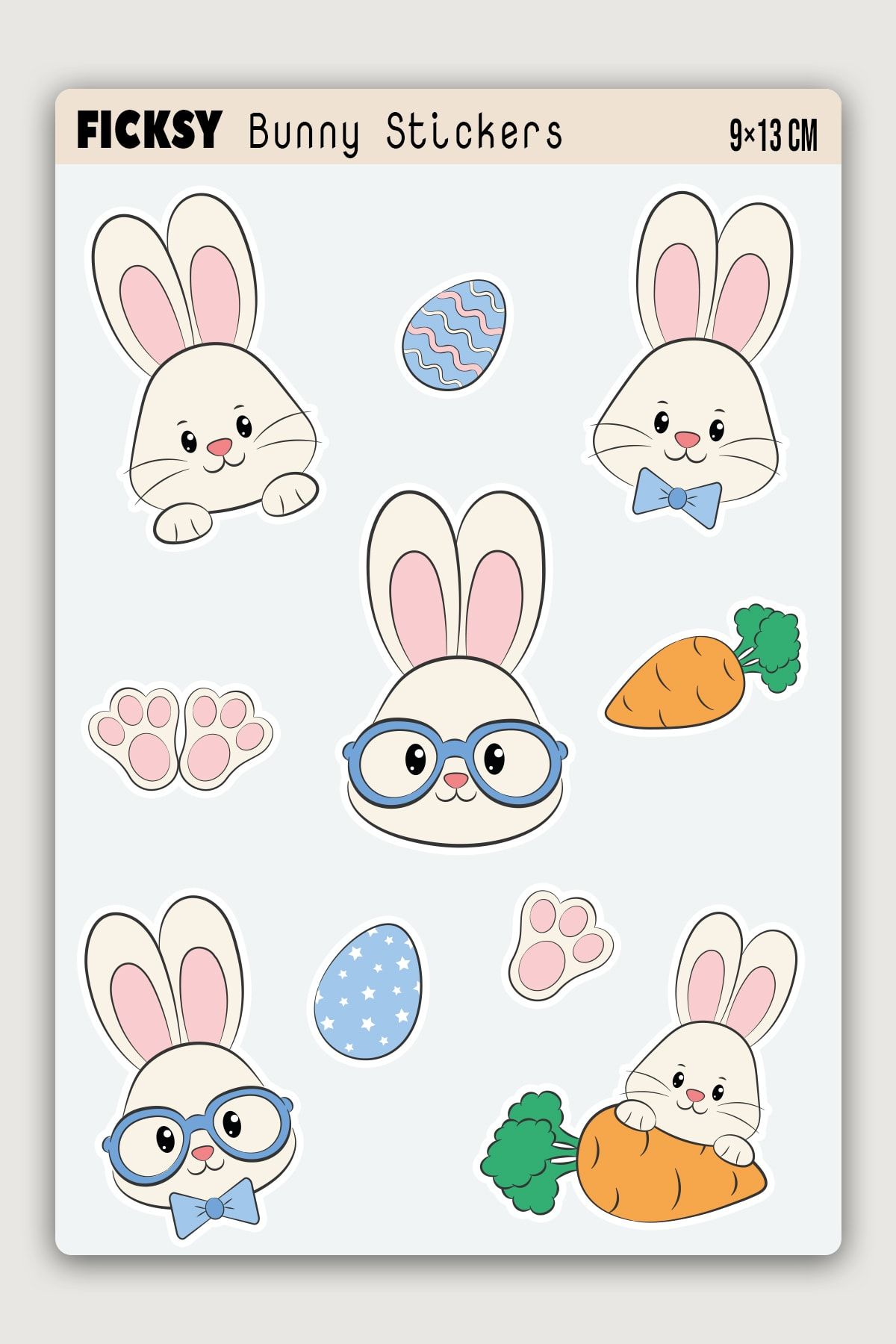 Ficksy Sevimli Yavru Tavşan Sticker Seti - 10 Adet Etiket Çıkartma