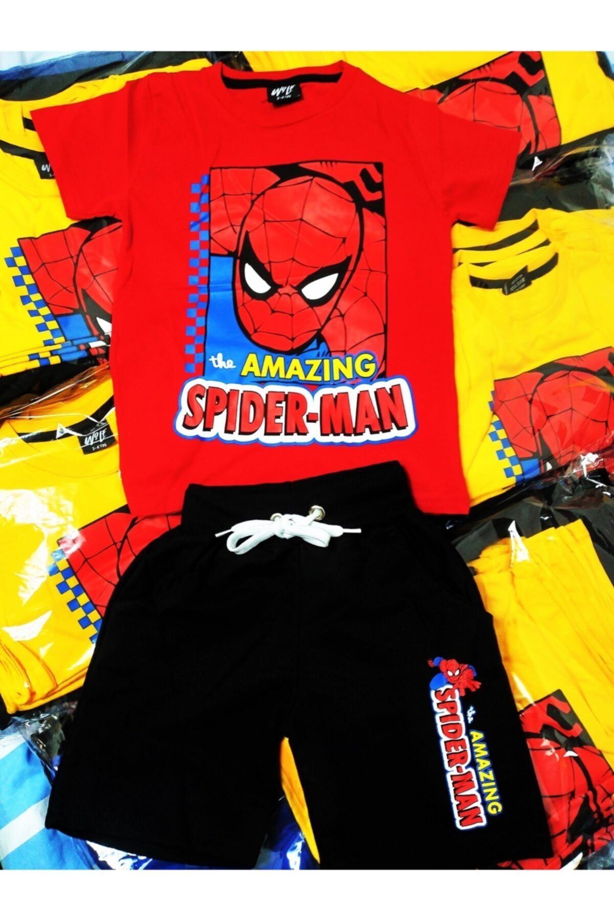 Spiderman Unisex Çocuk Kırmızı Spiderman Şort Tişört Takım