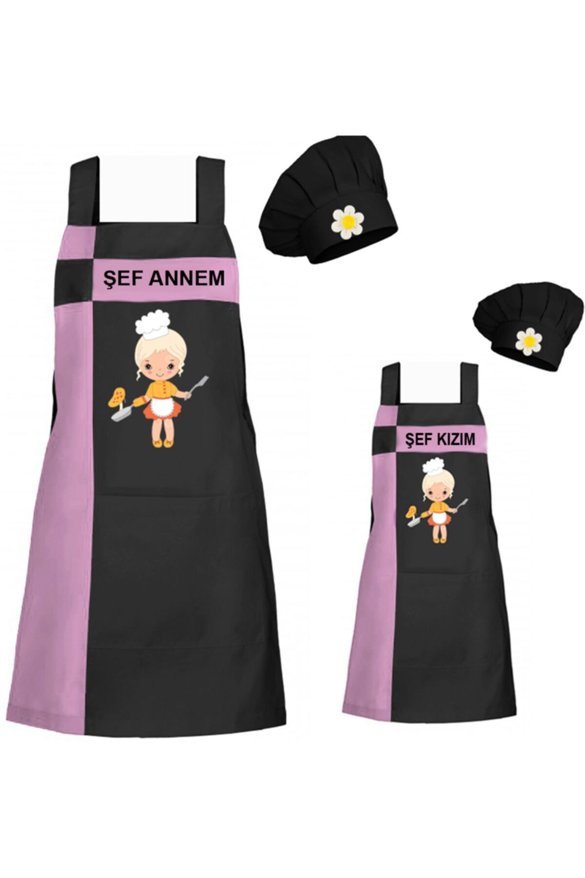 medusaforma Anne Kız Önlük Takım Çocuk Aşçı Kıyafeti Master Şef Mutfak Önlüğü Chef Şef Önlük Kombinleri - Lila