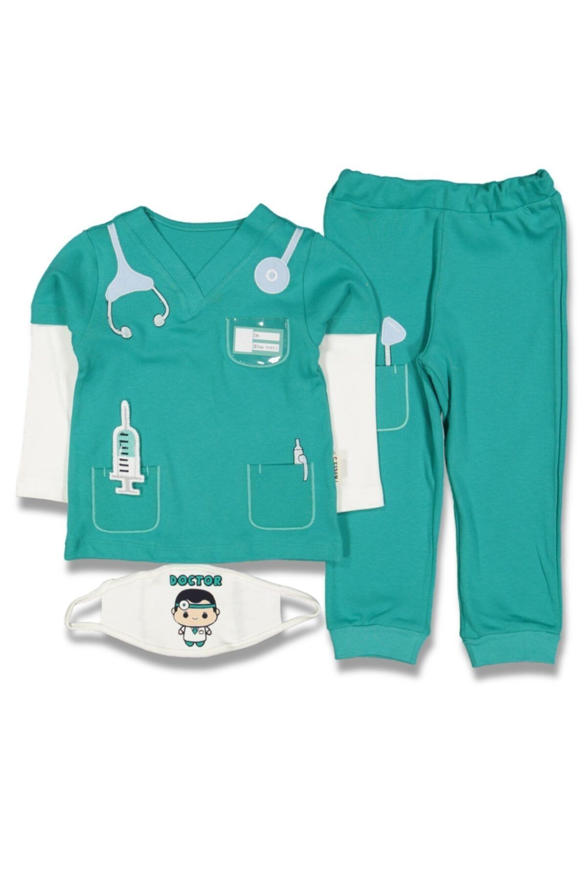 bebegen Yeşil Beyaz Maskeli Doktor Modelli 2'li Çocuk Takım