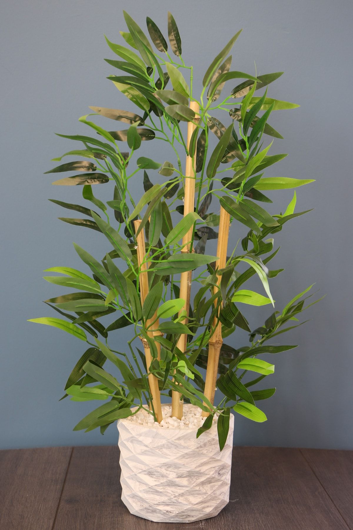 Yapay Çiçek Deposu Beton Saksıda Bambu Ağacı Koyu Yeşil 65 cm
