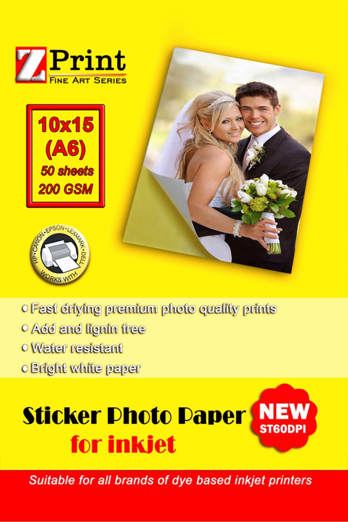 zprint Epson L3160 Yapışkanlı Sticker Fotoğraf Kağıdı 10x15 50 Yaprak Parlak 200 Gr