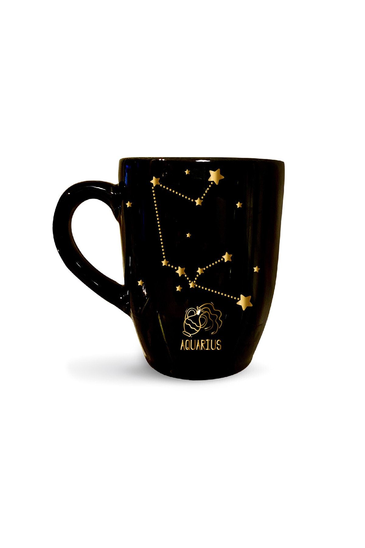 Vivas Yıldız Haritalı Kova Burcu Siyah Kupa - Burçlu kahve kupası kupa bardak kahve fincanı
