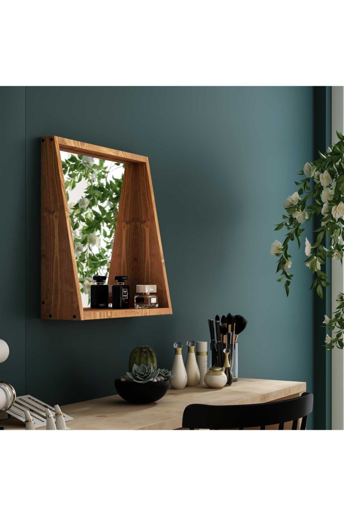 Woodesk Pastel Masif Tik Renk 50x45 Makyaj Aynası