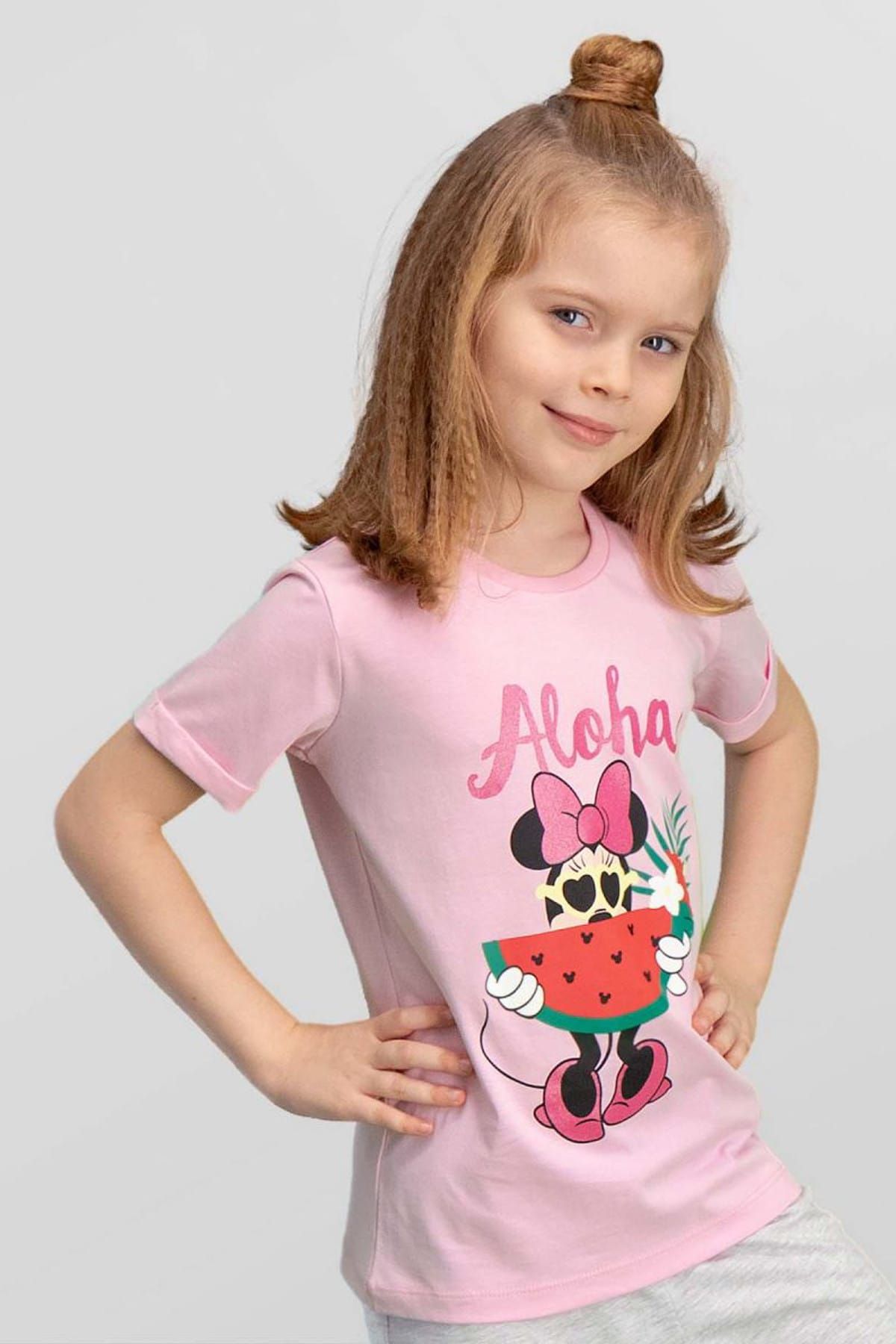 Mickey & Minnie Mouse Lisanslı Pembe Kız Çocuk T-Shirt