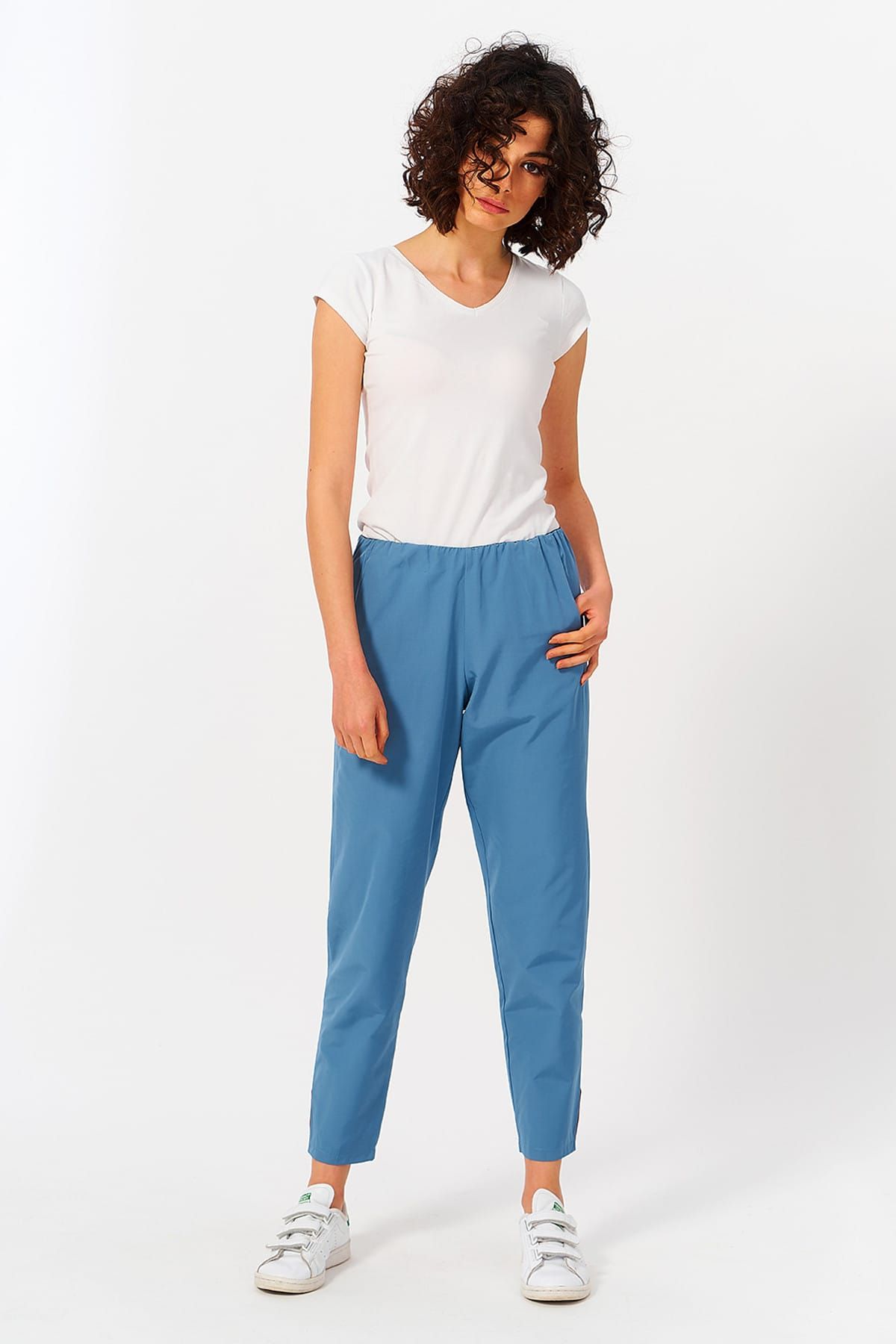 Mevra Kadın Mavi Beli Lastikli Pantolon T793