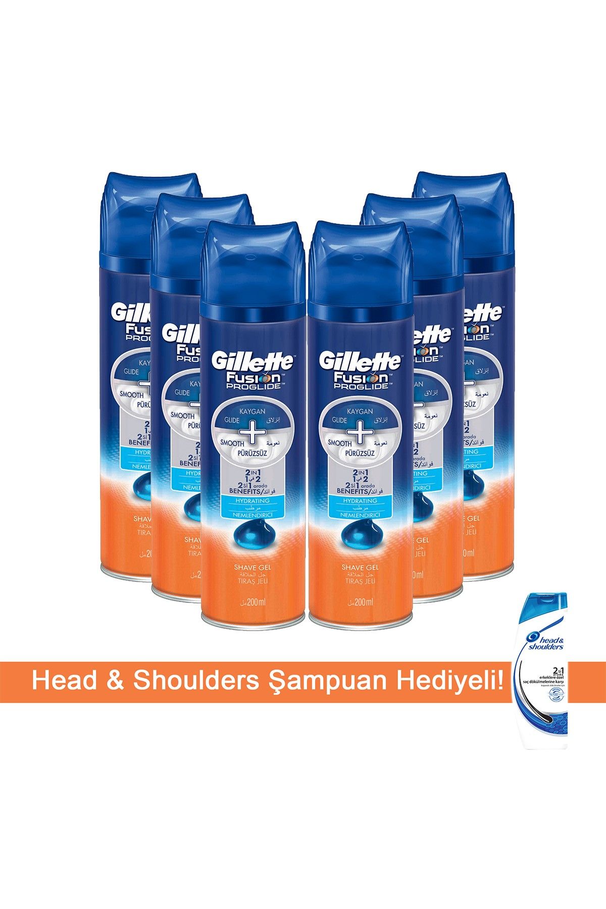 Gillette Fusion ProGlide 6'lı Tıraş Jeli 200 ml + Dökülme Karşıtı Şampuan 360 ml Hediye 8681002955608