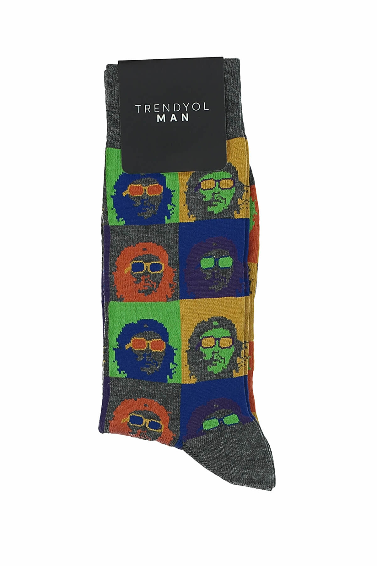 TRENDYOL MAN Gri Erkek Çorap - İnsan Figürlü Çok Renkli
