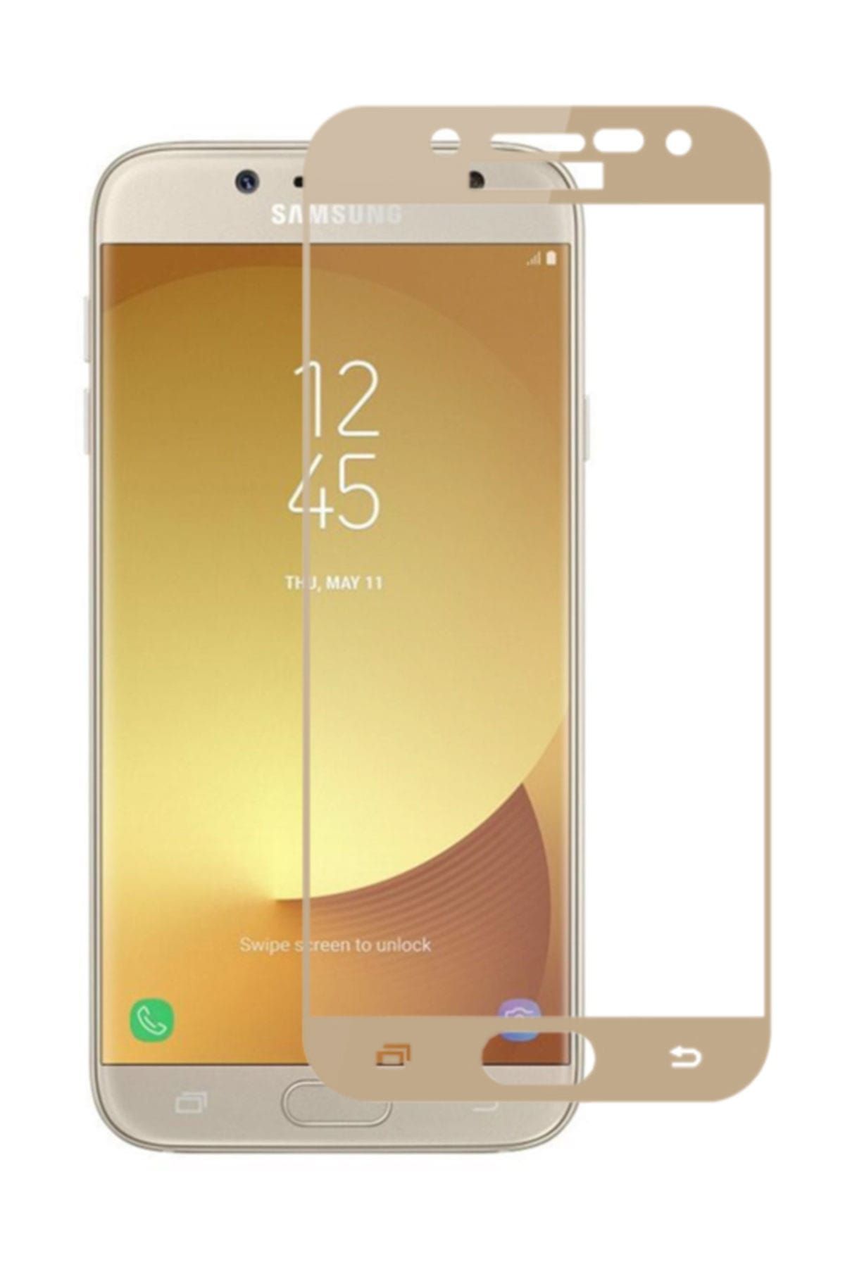 Microsonic Samsung Galaxy J5 Pro Tam Kaplayan Temperli Cam Ekran koruyucu Kırılmaz Film Gold