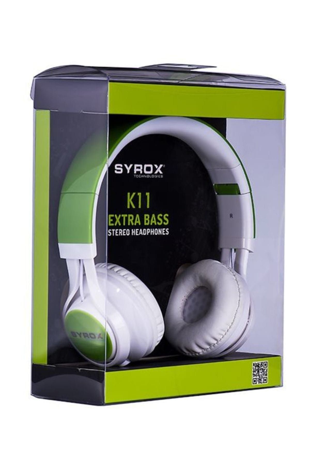 Syrox Mikrofonlu Stereo Kulaklık K11 Yeşil-Beyaz