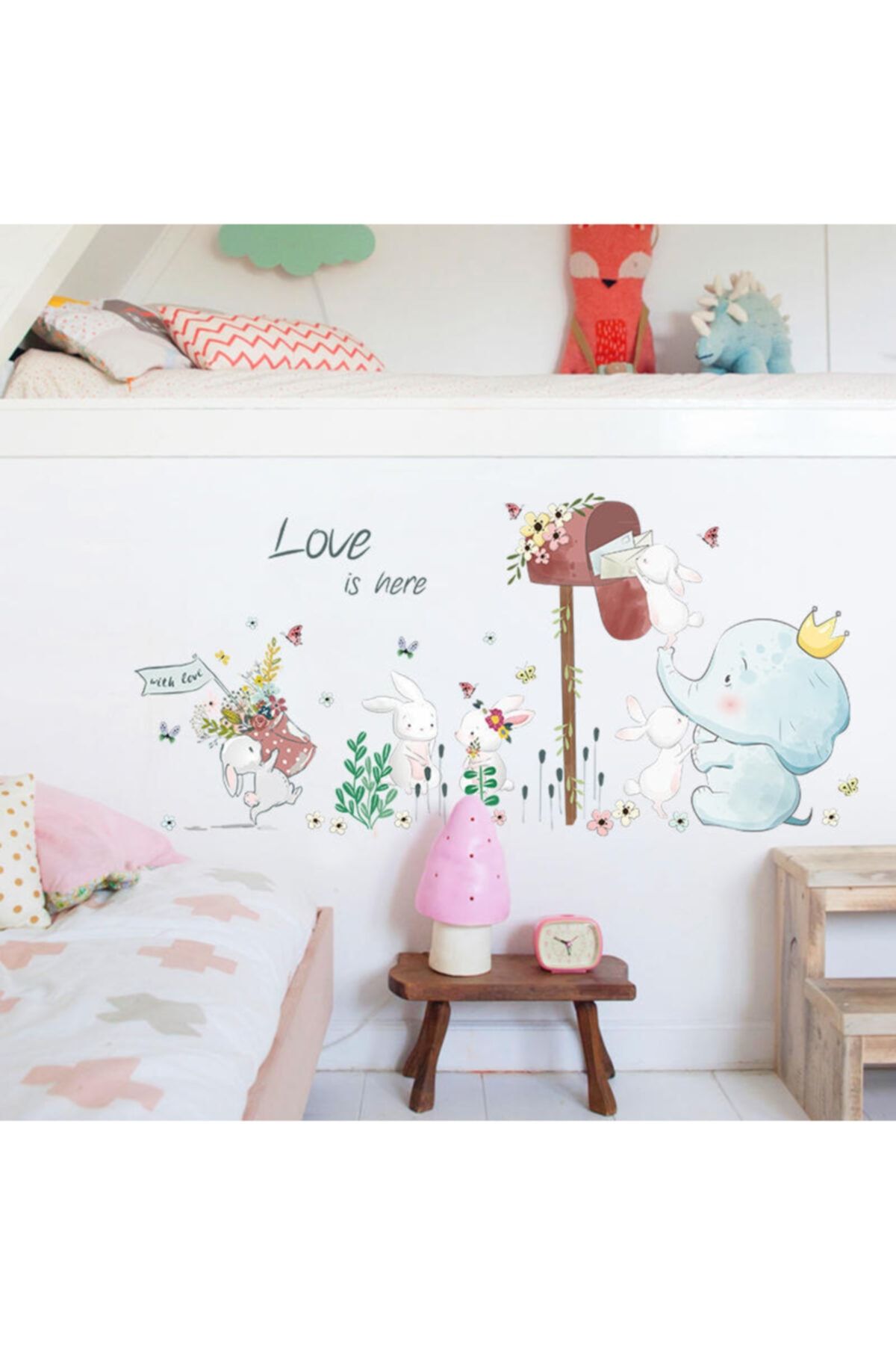 CRYSTAL KIDS Çocuk Odası Dekorasyonu Sevimli Fil Ve Tavşan Duvar Çıkartması Sticker