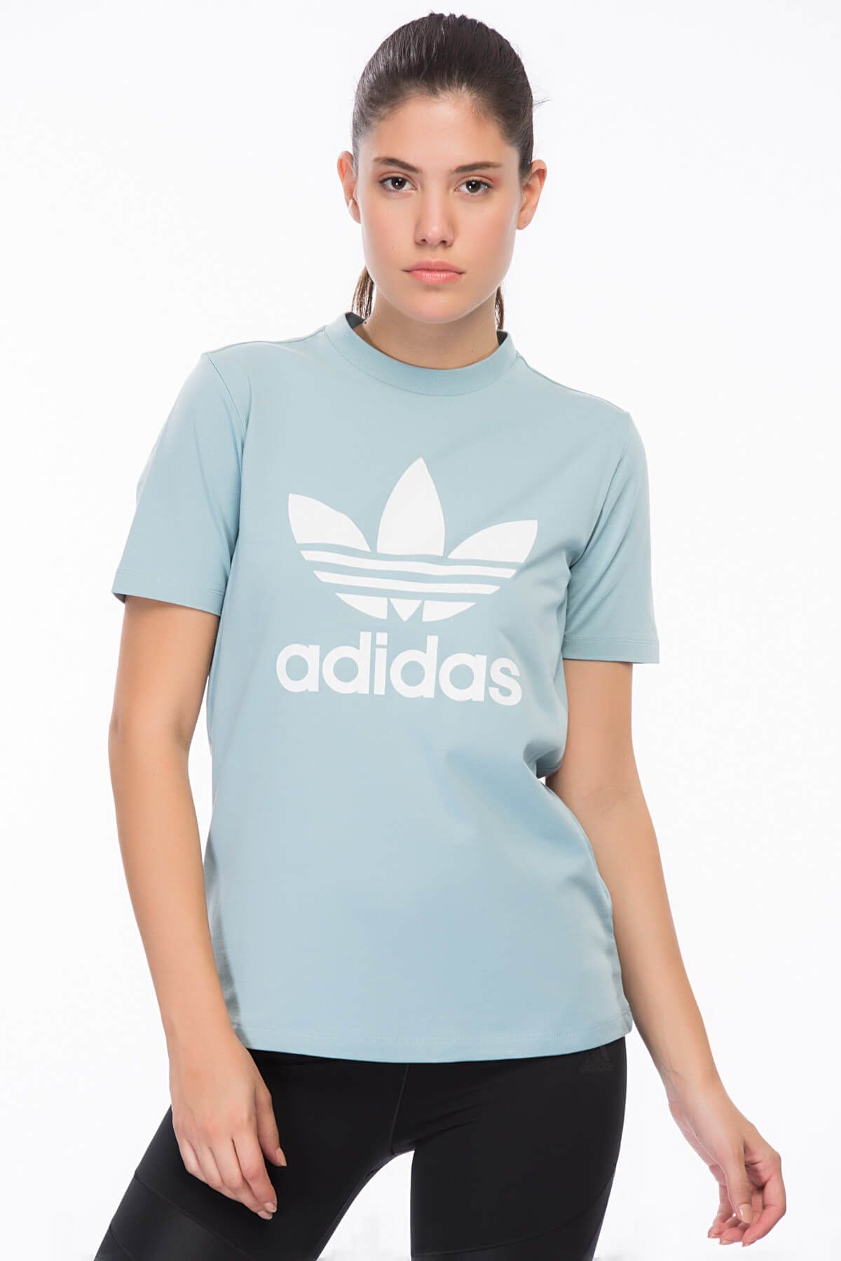 adidas Kadın Originals T-Shirt - Trefoıl Tee Ashgre/Whıte - CV9891