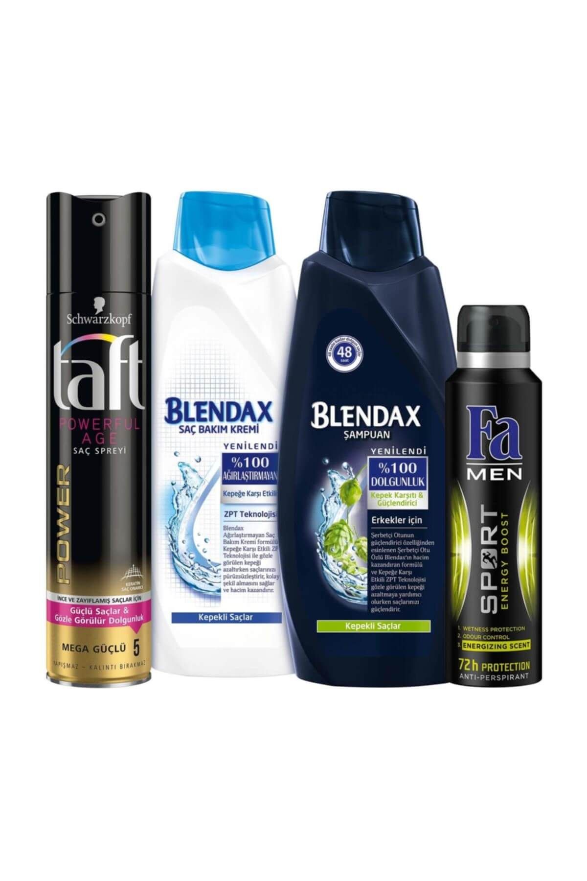 Blendax Saç Bakım Kremi 550 ml + Şampuan 550 ml + Sport Deodorant 150 ml + Powerful Age Sprey 250 ml
