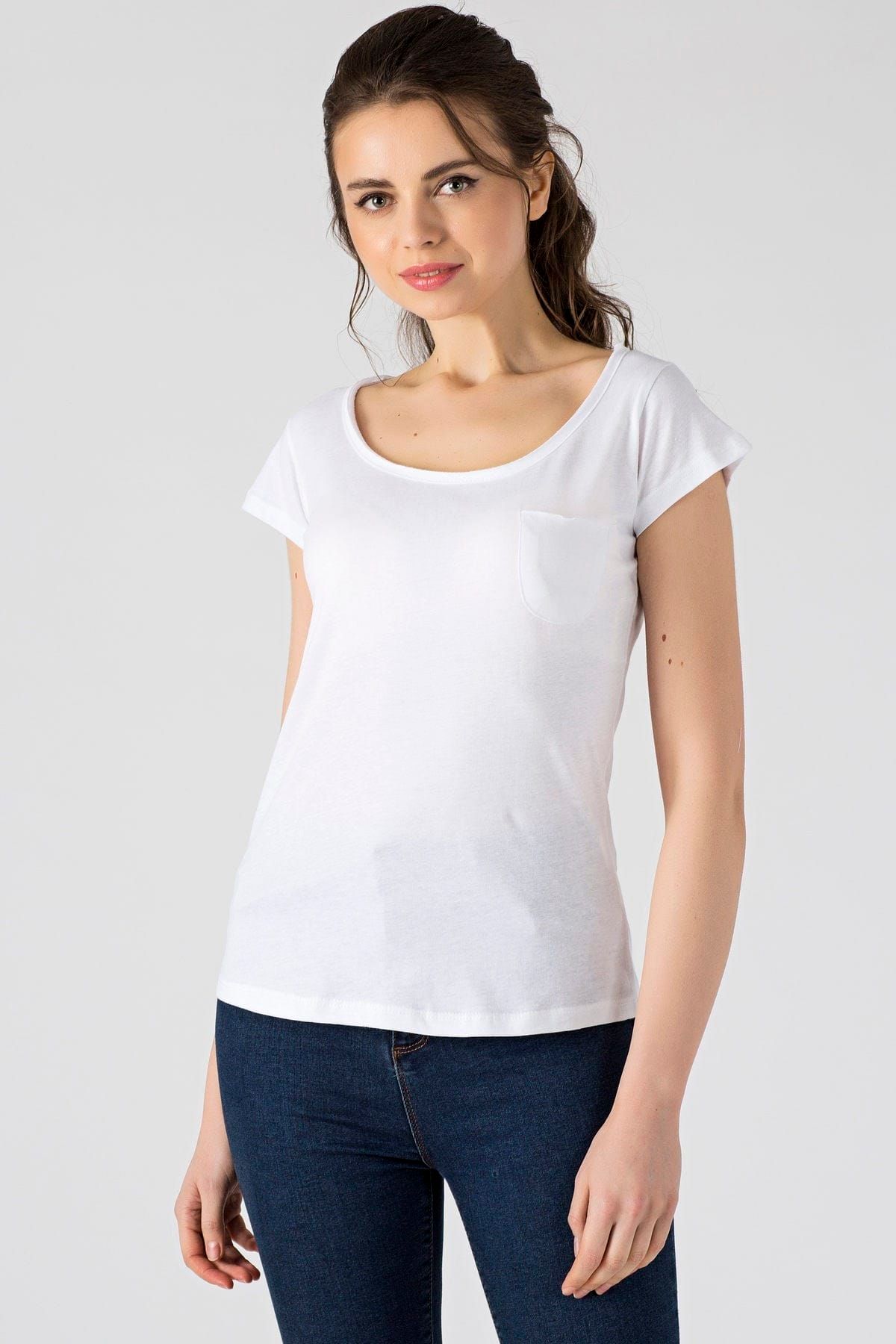 Arma Life Kadın Beyaz Pis Kayık Yaka T-shirt WLE-9YB1002TSH