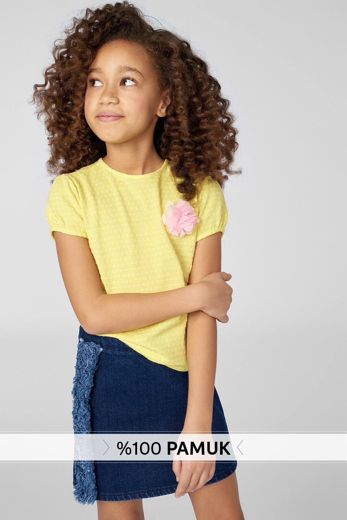 TRENDYOLKIDS Sarı Minik Puantiyeli Kız Çocuk T-shirt TKDSS18NN0052