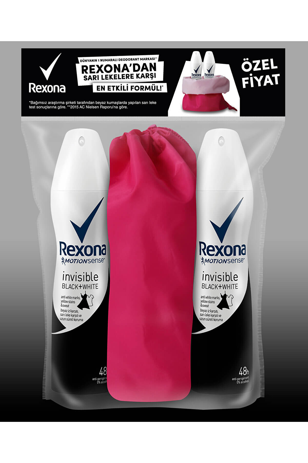 Rexona Invisible 2'li Kadın Deodorant  150 ml + Pembe Seyahat Çantası Hediye 8690637820441