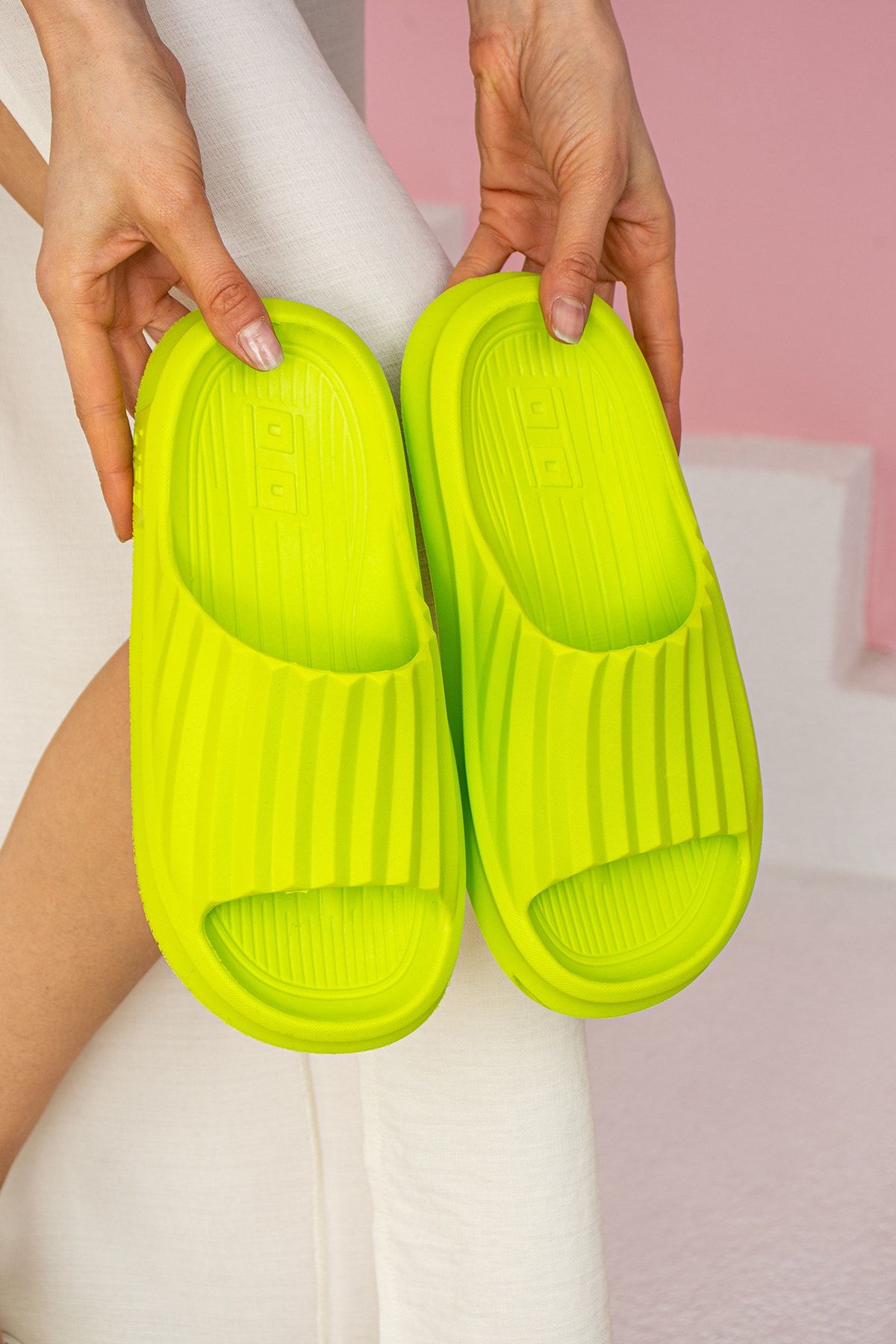 Pembe Potin Yeşil Eva  Confort Sandalet Terlik