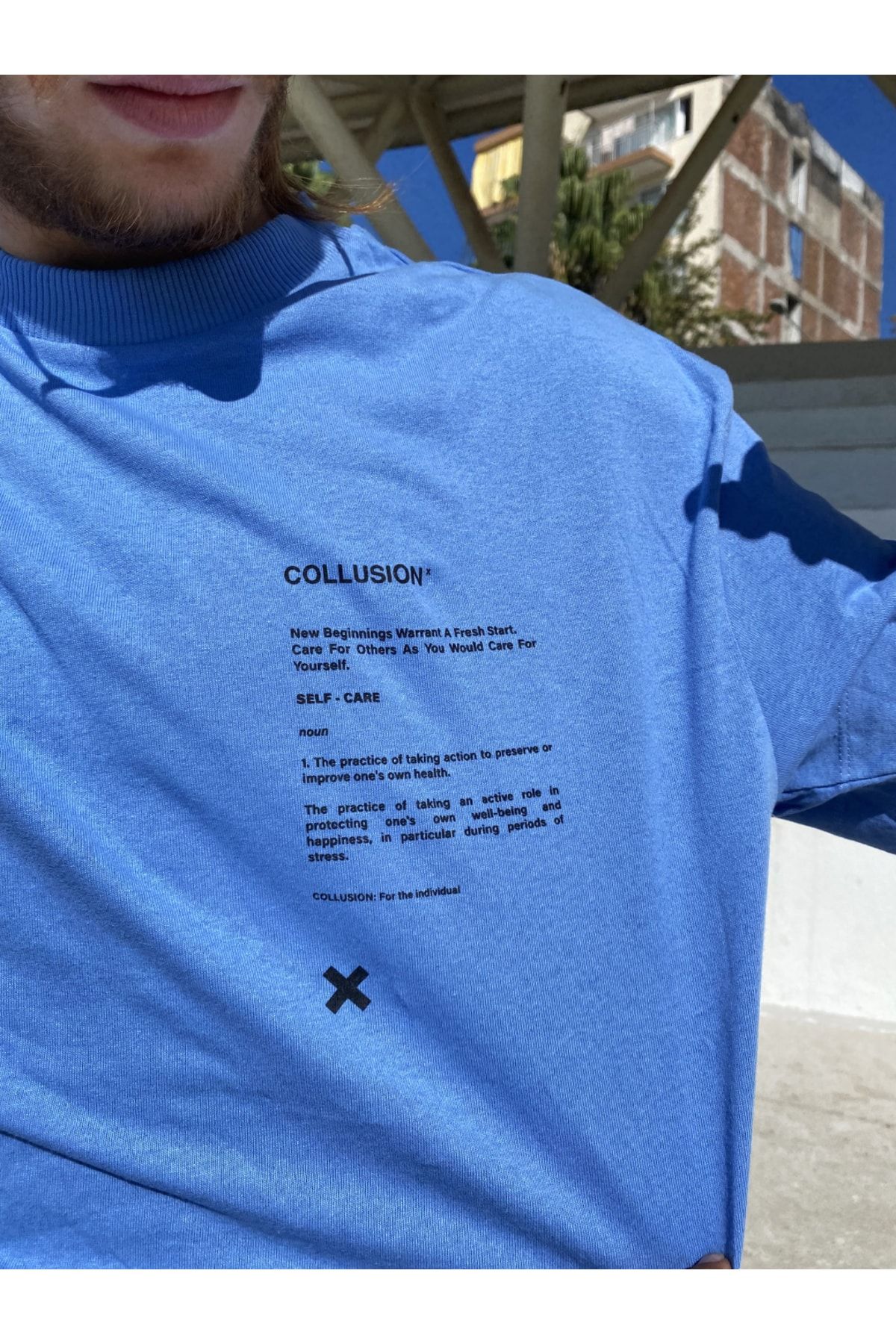 collusion Mavi Self Care X Oversize Erkek Kadın Tişört