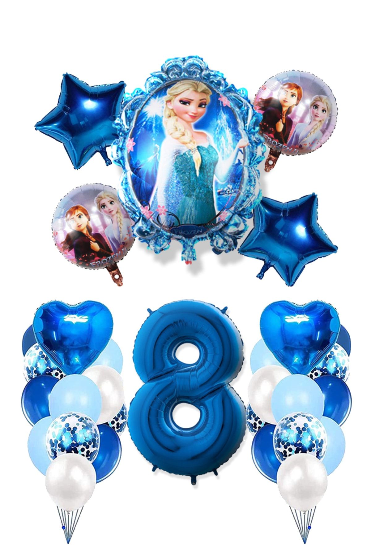 DİSNEY Frozen Elsa Mavi Pullu Şeffaf Balon Rakam Balon Kalp Yıldız Folyo Balonlu Karlar Kraliçesi Konsepti