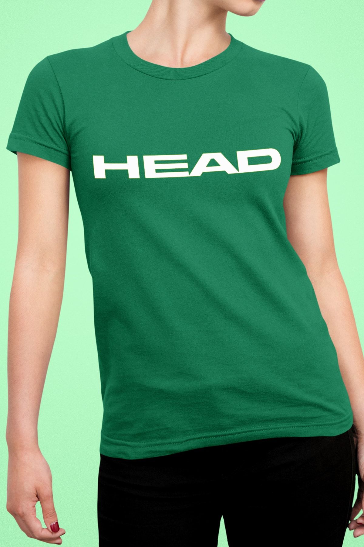 Head Kadın Koyu Yeşil Logo Baskı Basic Bisiklet Yaka Fit Kesim Spor T-shirt Pamuklu Tenis Tişörtü