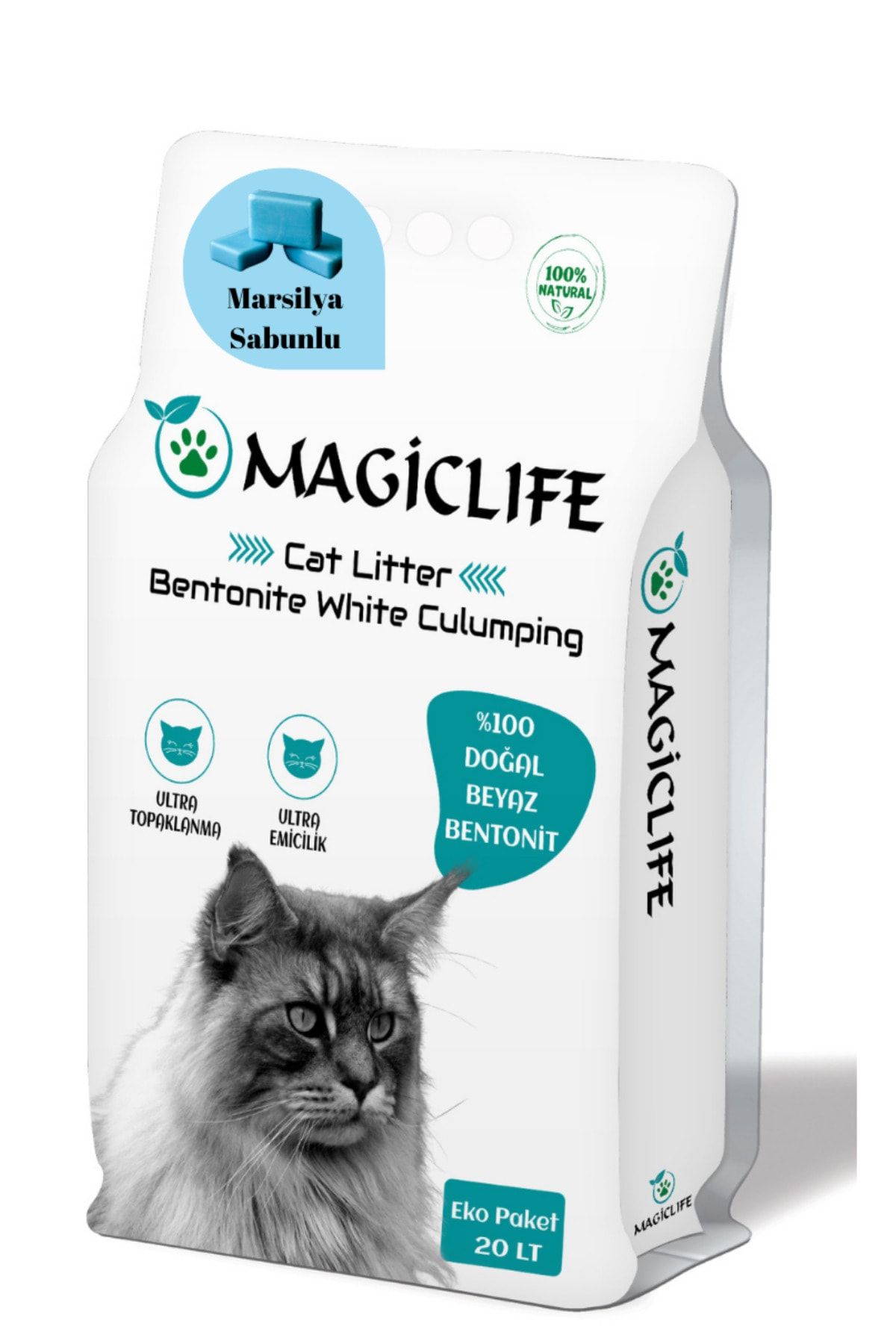 MAGIC LIFE 20 Lt İnce Tane Sabun Kokulu Beyaz Bentonit Kedi Kumu