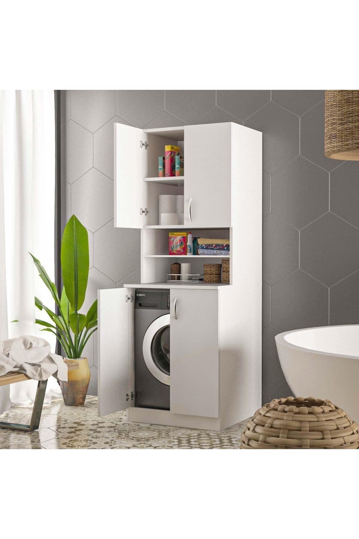 ARS GRUP MOBİLYA Çamaşır Makinesi Dolabı Banyo Dolabı Raflı Kapaklı Orijinal Model