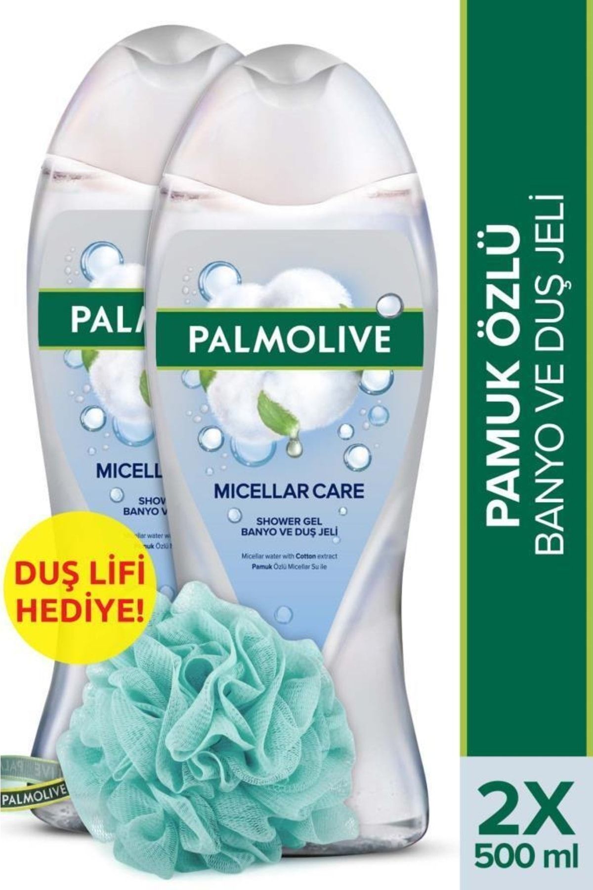 Palmolive Micellar Care Pamuk Özlü Banyo ve Duş Jeli 500 ml x 2 Adet + Duş Lifi Hediye