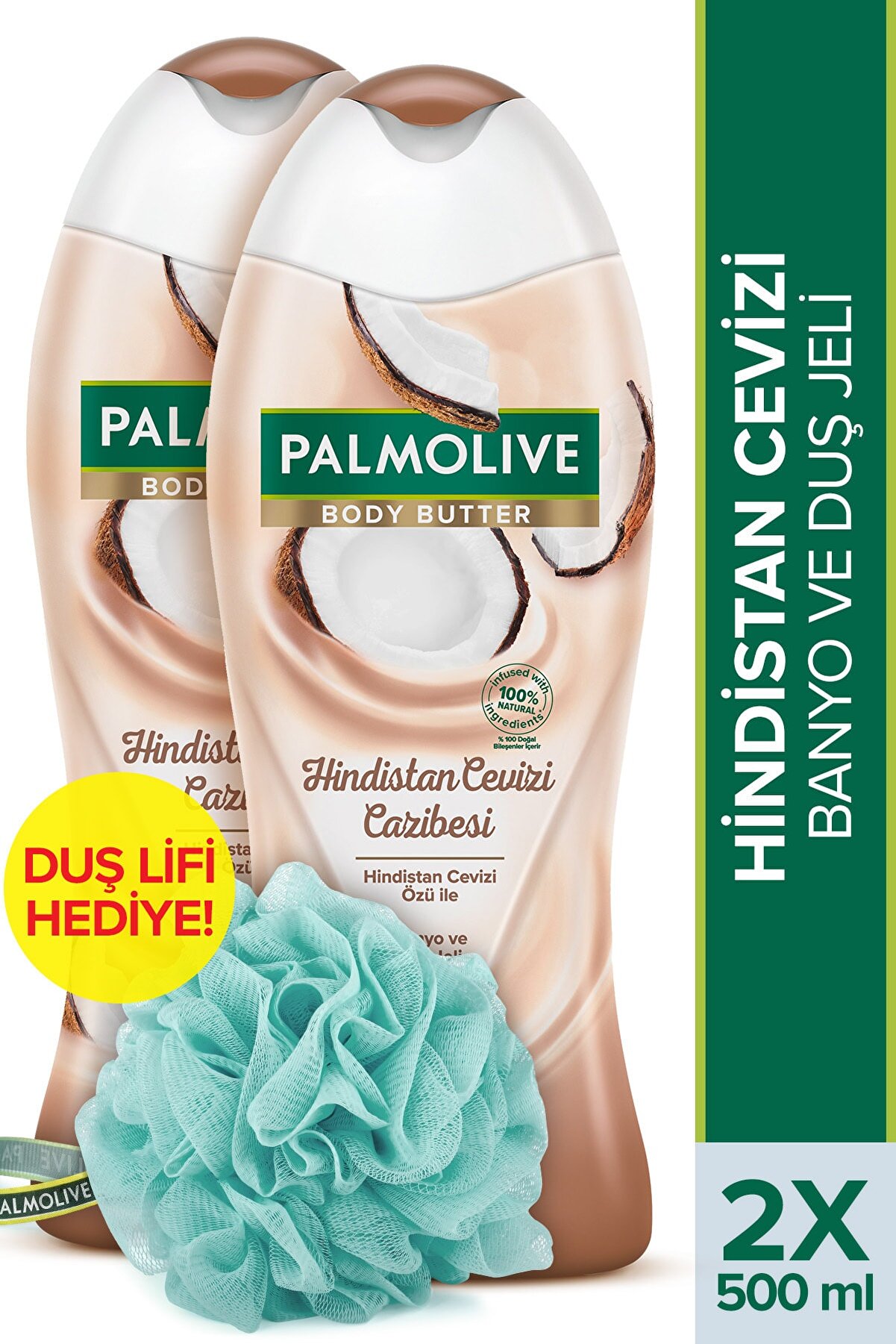Palmolive Body Butter Hindistan Cevizi Cazibesi Banyo ve Duş Jeli 500 ml x 2 Adet + Duş Lifi Hediye
