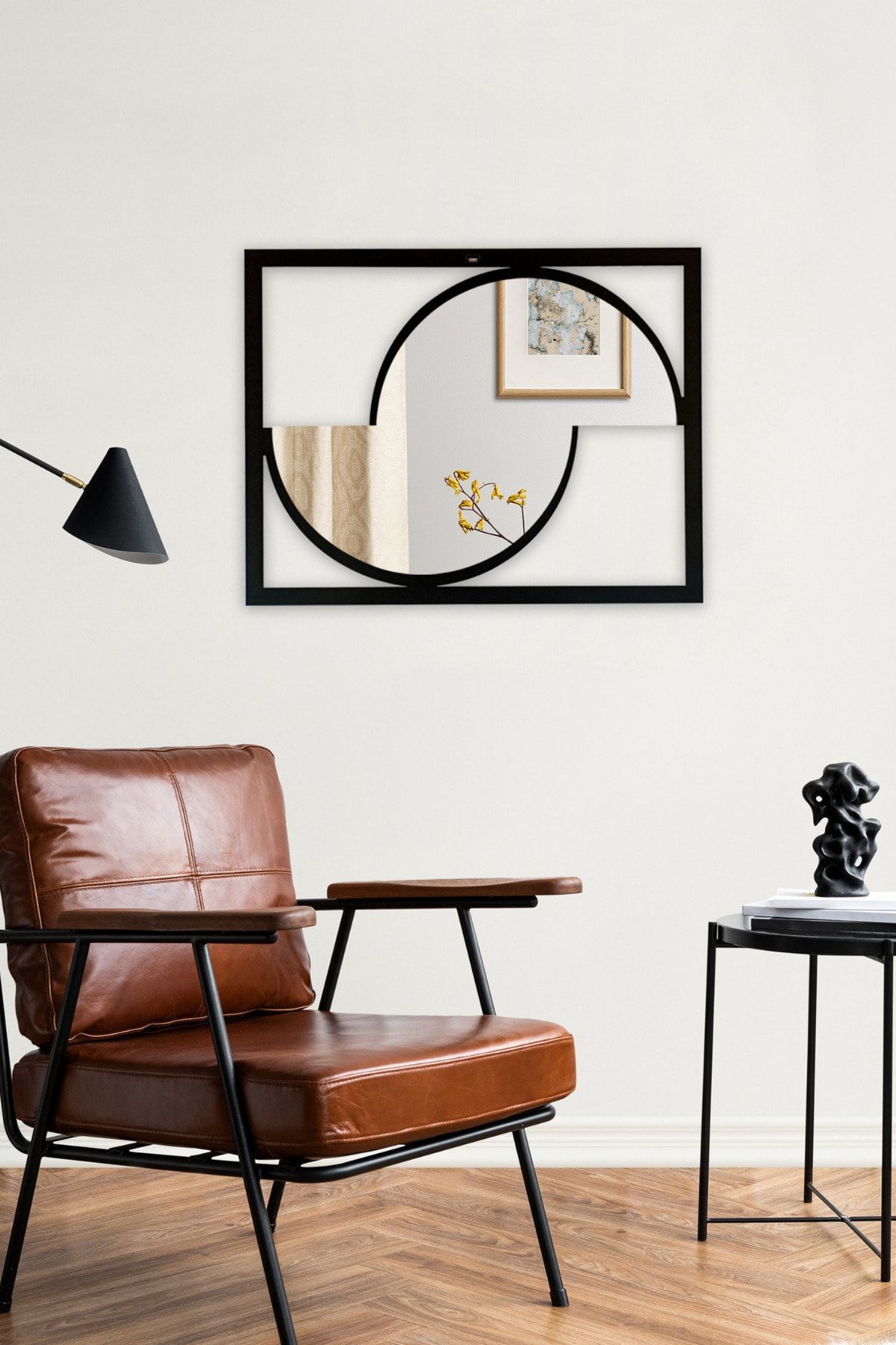 RARART Siyah Çerçeveli Dekoratif Asimetrik Duvar Aynası - Evin Bütün Odalarına Uygun Ayna Modeli