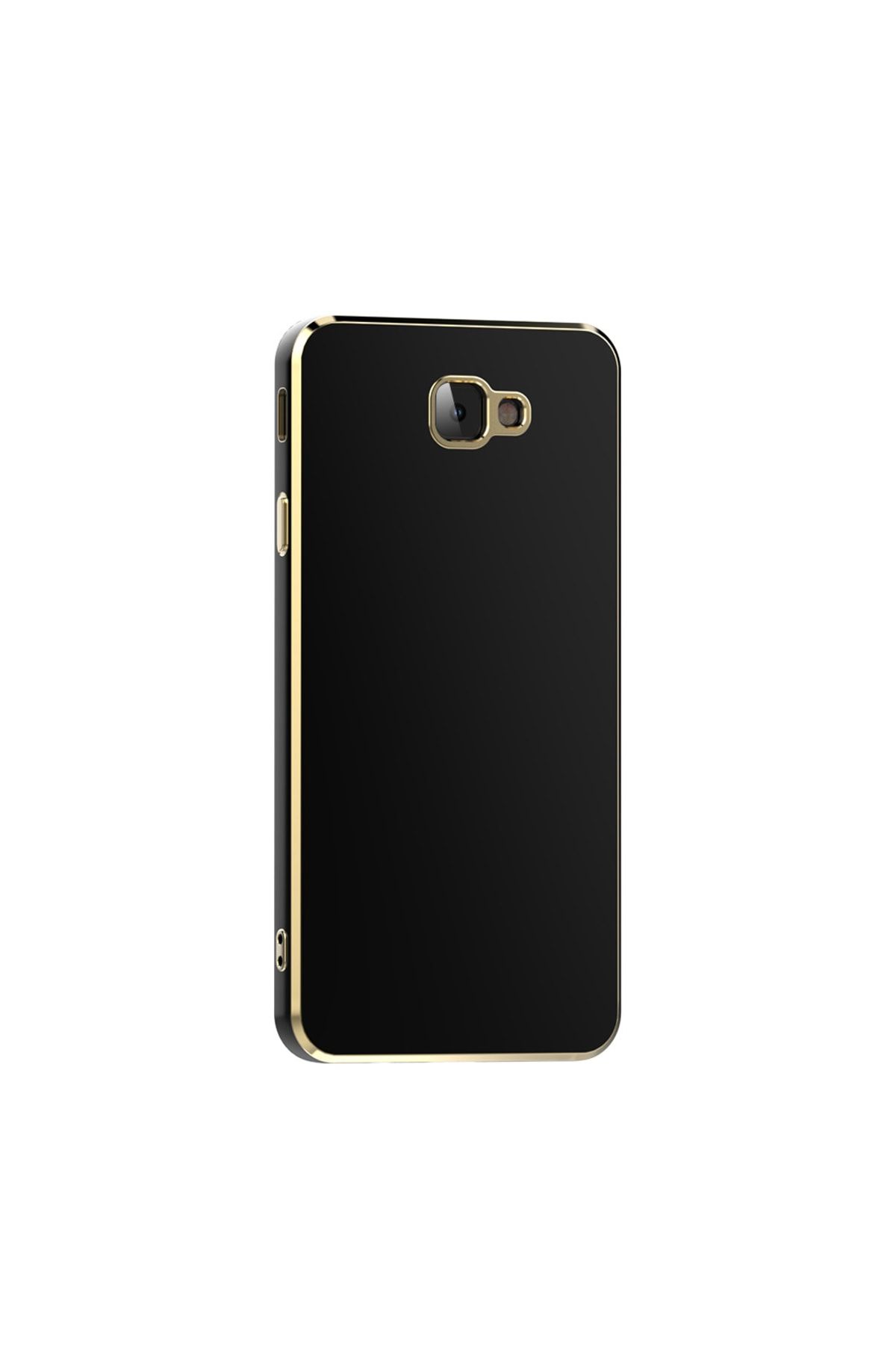 Fibaks Samsung Galaxy J7 Prime Kılıf Parlak Kenarlı Altın Işlemeli Kamera Korumalı Kapak