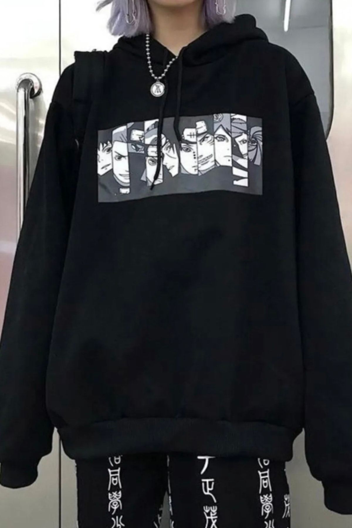 Ef Butik Siyah Kapüşonlu Naruto Anime Sweatshirt