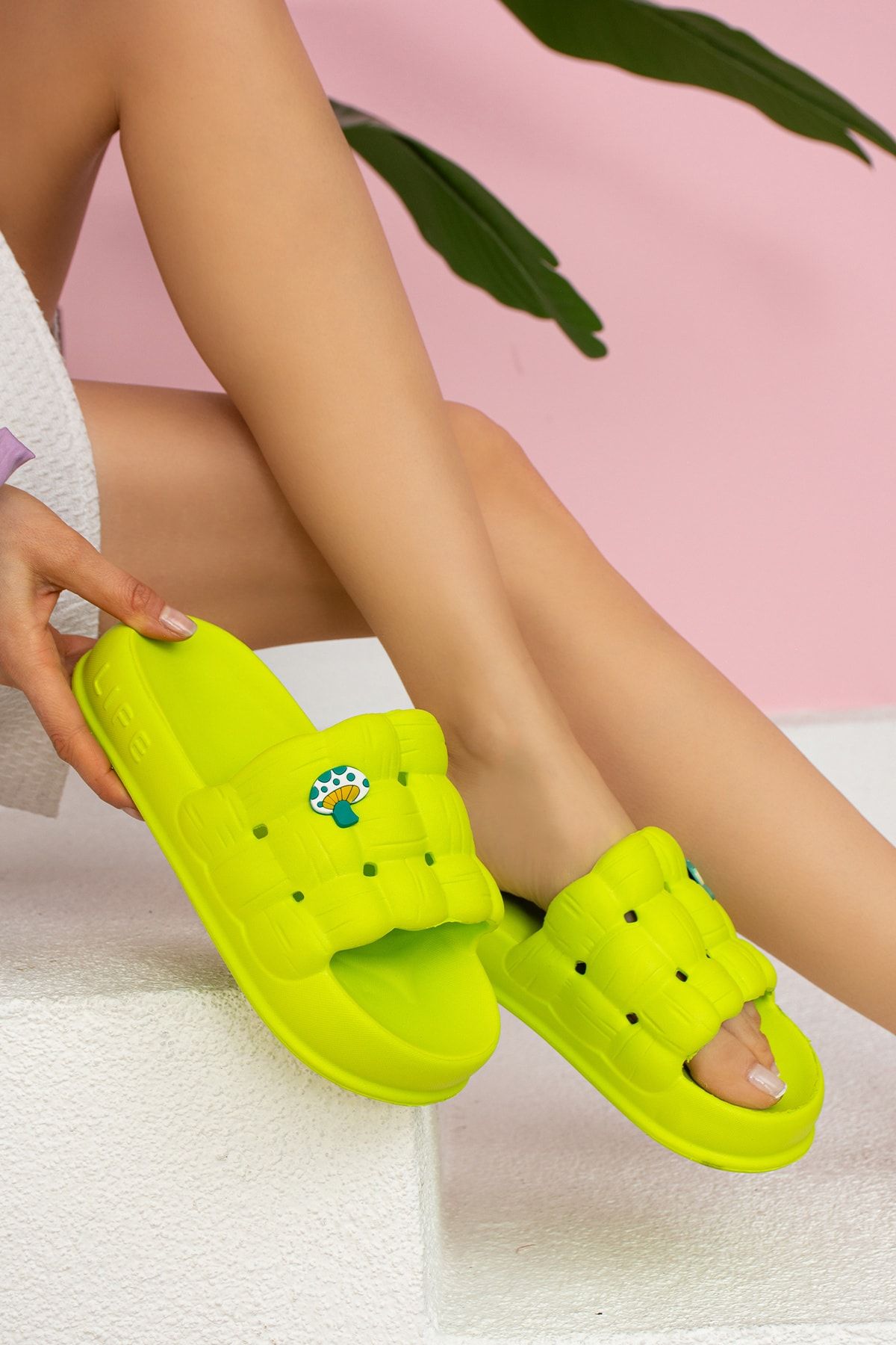 Pembe Potin Kadın Yeşil Eva Deniz  Hastane Confort Sandalet Terlik