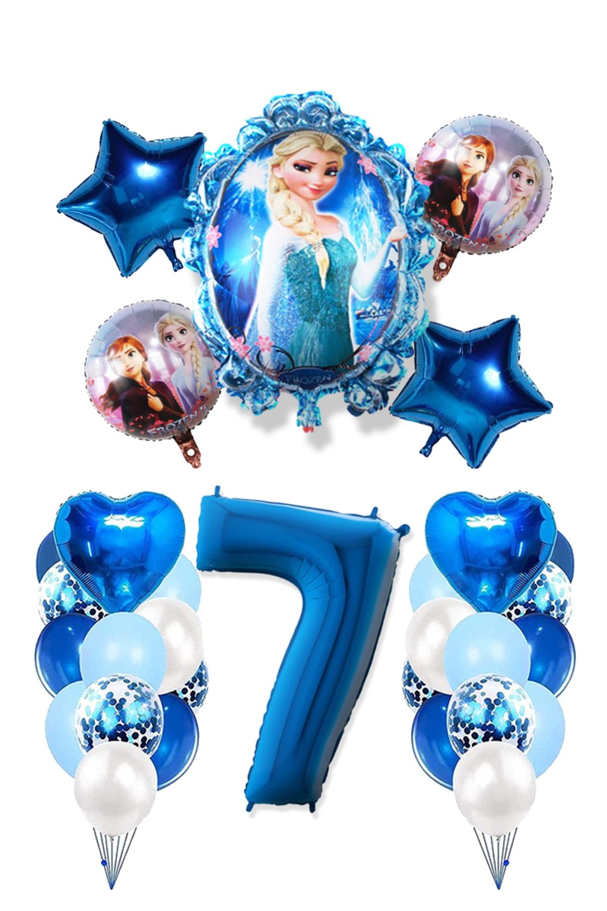 DİSNEY Frozen Elsa Mavi Pullu Şeffaf Balon Rakam Balon Kalp Yıldız Folyo Balonlu Karlar Kraliçesi Konsepti